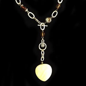 Natural stone heart necklace,- silver chain
